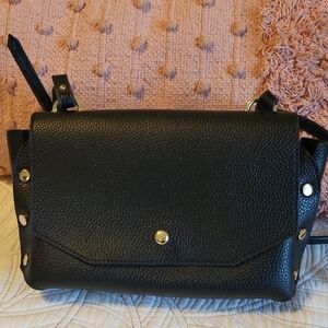 Classic Black Faux Leather Crossbody Bag with Gold Accents
